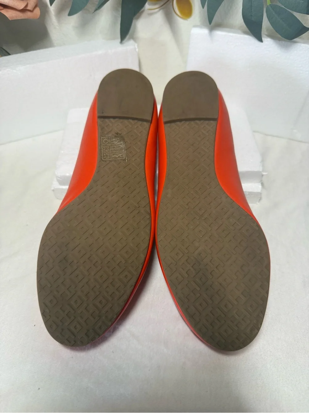 Tory Burch Bright Orange Embossed Logo Ballet Flats